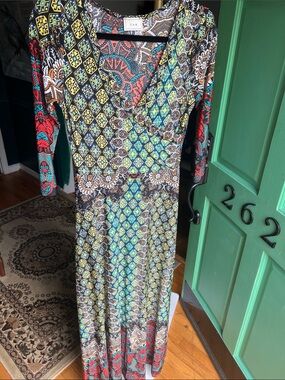 Tua Multicolor Printed Long Sleeve Maxi Dress size Small NWOT